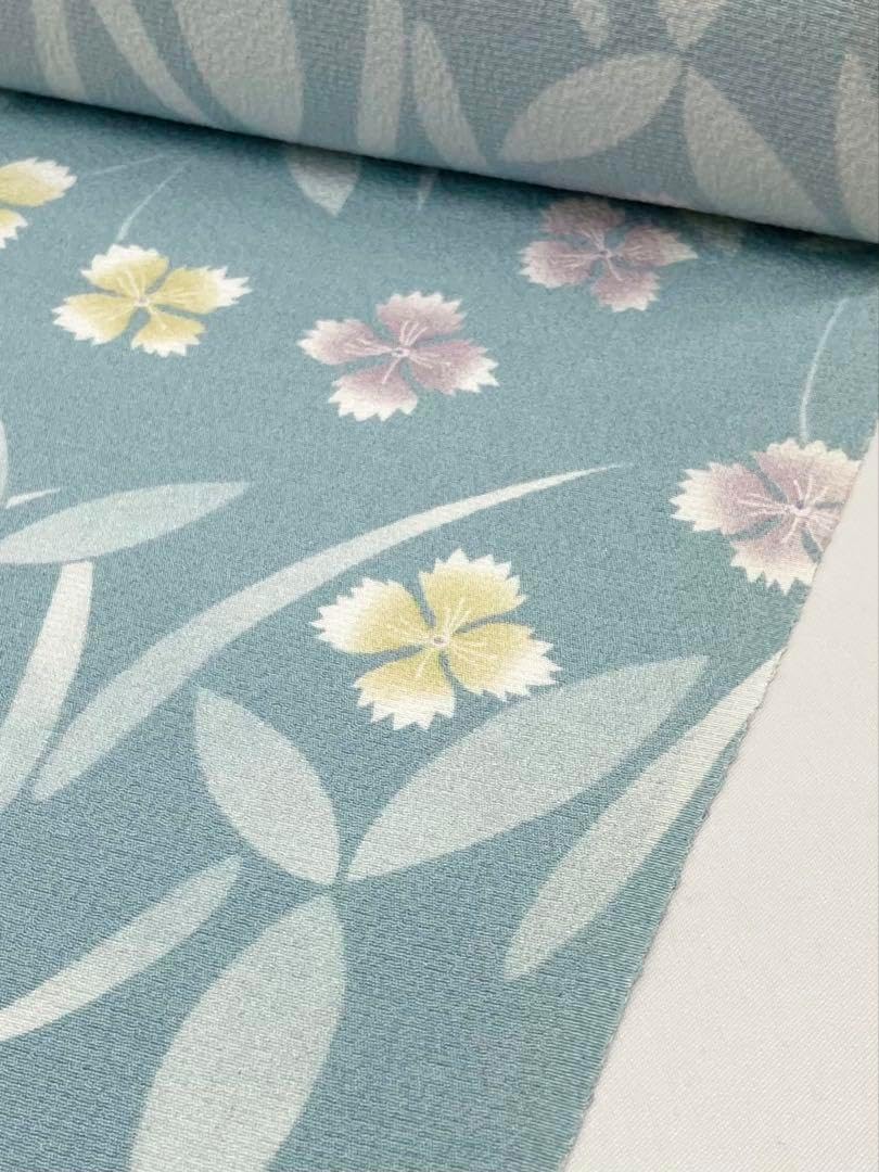 小紋 全体柄 アクアグリーン色 正絹 反物 小紋 全体柄 アクアグリーン色 正絹 反物